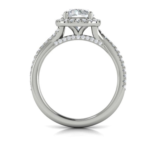 Round Halo Engagement Ring in Platinum by Vlora Bridal