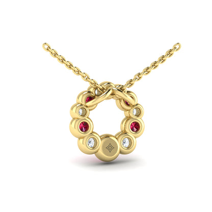 Diamond and Ruby Circle Bezel Pendant