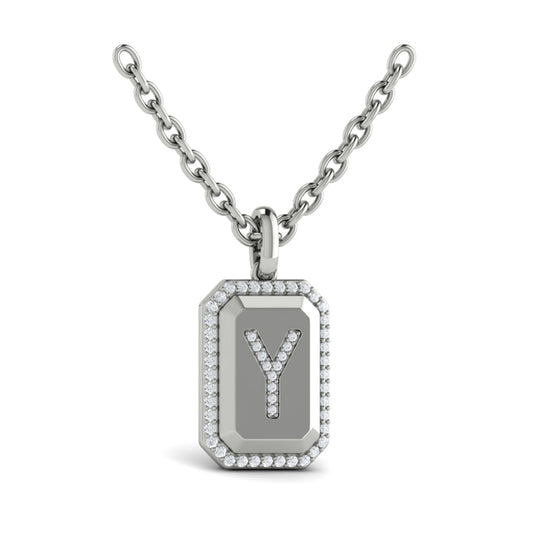 Diamond Medallion Alphabet Pendant Link Necklace, Y