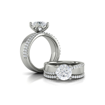 Round Straight Row Engagement Ring in Platinum by Vlora Bridal