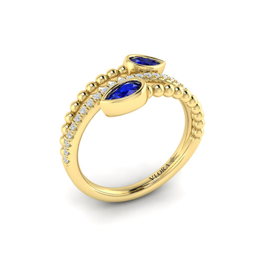 Bezel Set Pear shaped Sapphire and Diamond Wrap Ring