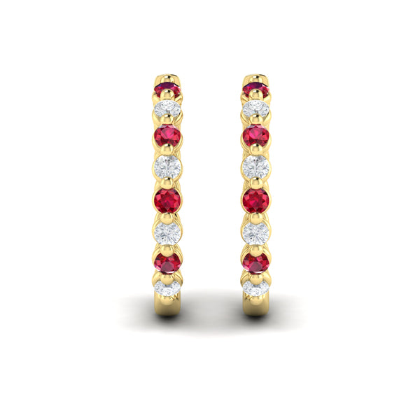 Diamond and Ruby Twist Hoop Earrings