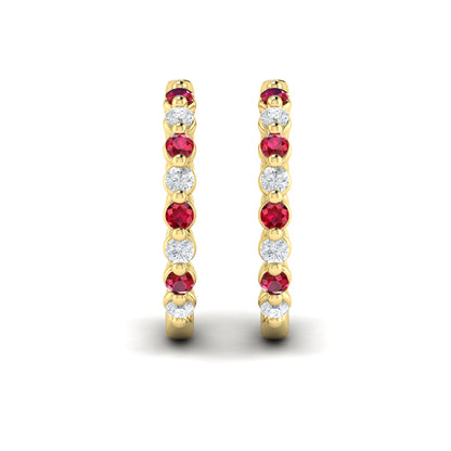 Diamond and Ruby Twist Hoop Earrings