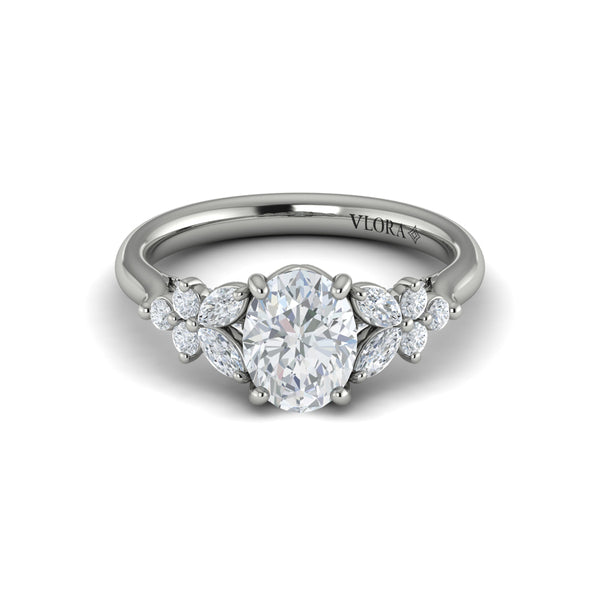 Floral Marquise Cluster Oval Engagement Ring