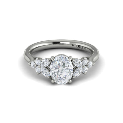 Floral Marquise Cluster Oval Engagement Ring