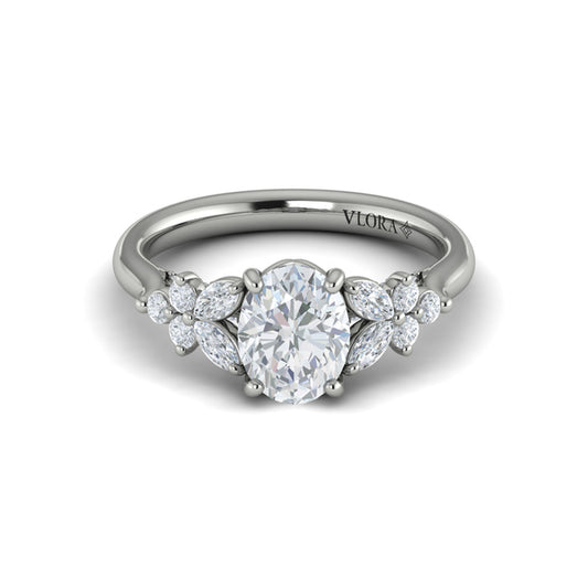 Floral Marquise Cluster Oval Engagement Ring