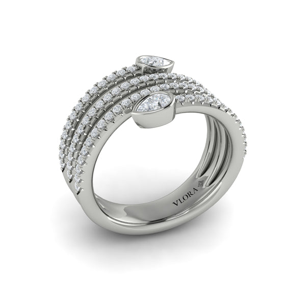 Diamond Three Row Diamond Pear Wrap Ring