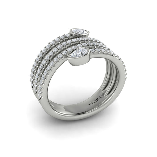 Diamond Three Row Diamond Pear Wrap Ring