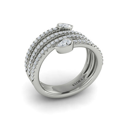 Diamond Three Row Diamond Pear Wrap Ring