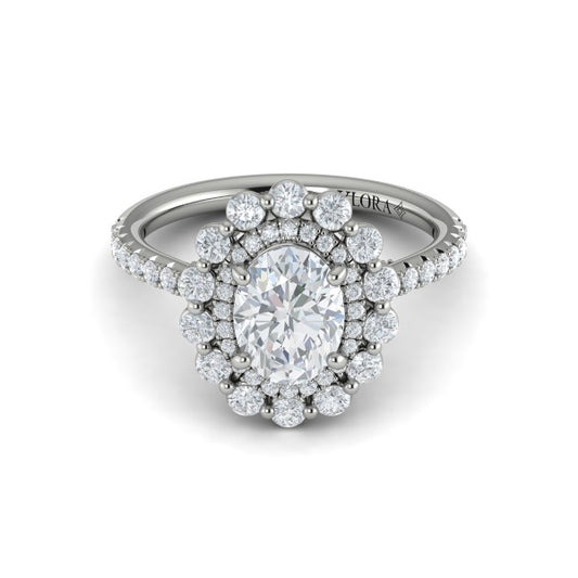 Floral Double Halo Oval Engagement Ring