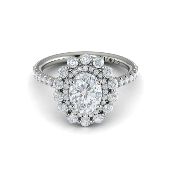 Floral Double Halo Oval Engagement Ring