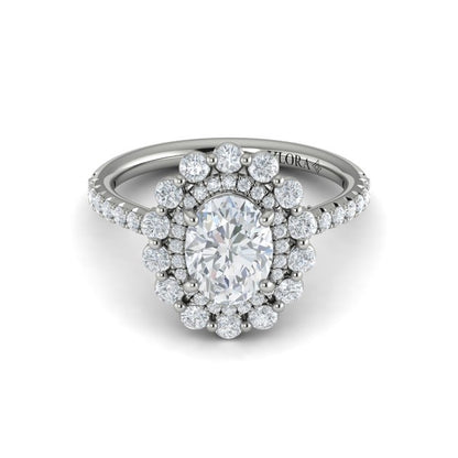 Floral Double Halo Oval Engagement Ring
