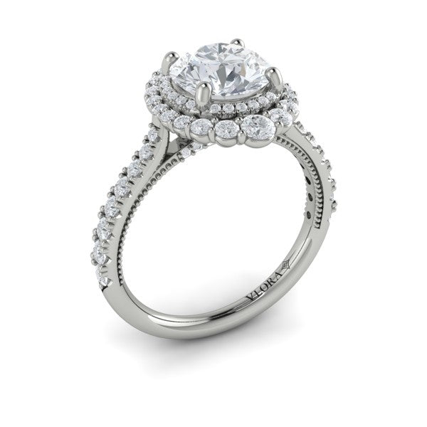 Cathedral Arch Double Halo Round Engagement Ring
