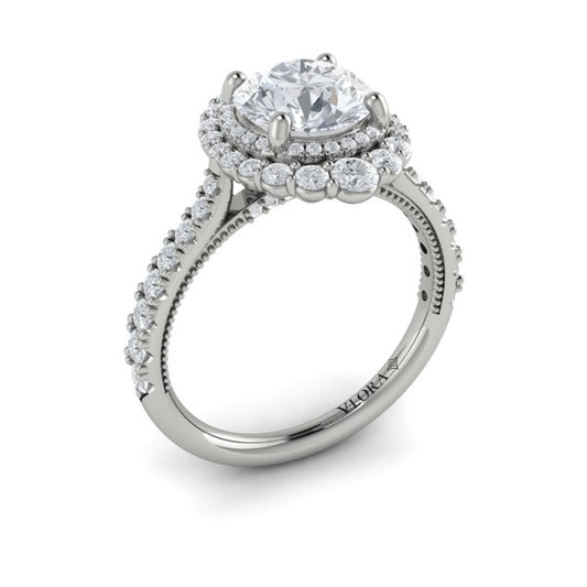 Cathedral Arch Double Halo Round Engagement Ring