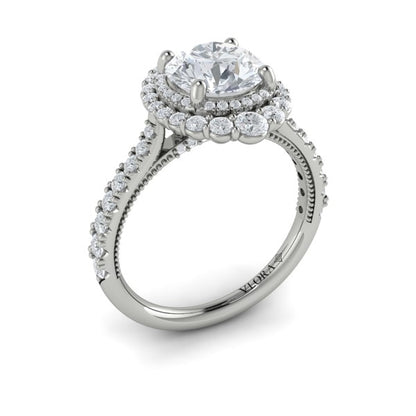 Cathedral Arch Double Halo Round Engagement Ring
