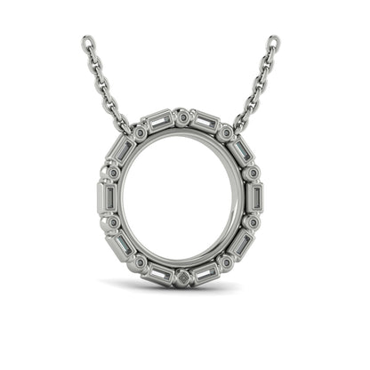 Diamond Baguette Double Open Circle Pendant Necklace