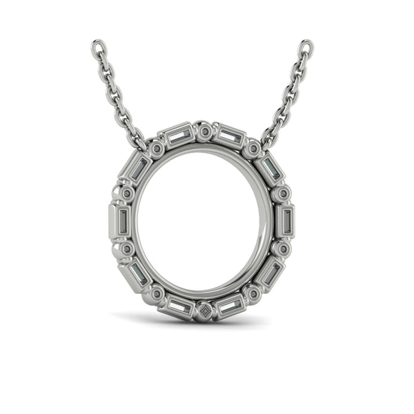 Diamond Baguette Double Open Circle Pendant Necklace