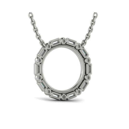 Diamond Baguette Double Open Circle Pendant Necklace