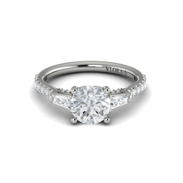 Crescendo Three Stone Engagement Ring with Diamond Band