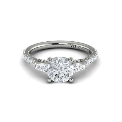 Crescendo Three Stone Engagement Ring with Diamond Band