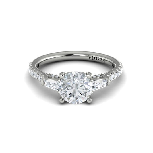 Crescendo Three Stone Engagement Ring with Diamond Band