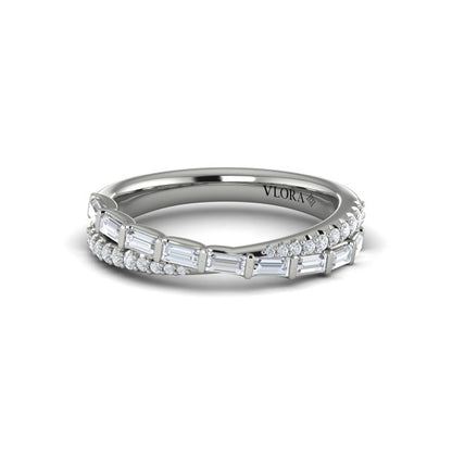 Crossed Baguette and Round Stackable Band