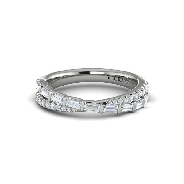 Crossed Baguette and Round Stackable Band