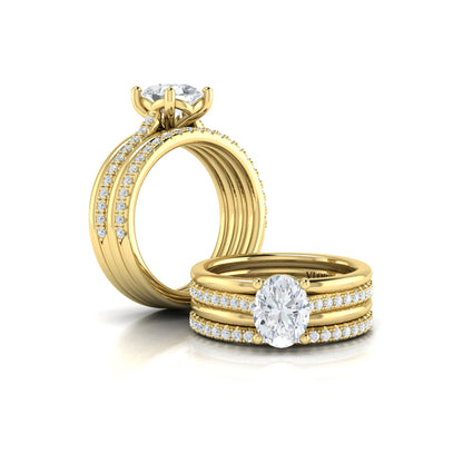 Triple Band Pave Oval Engagement Ring