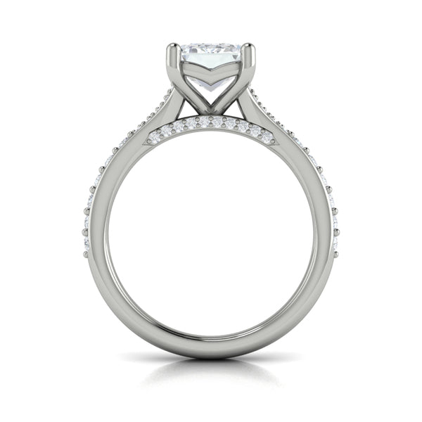 Emerald Cut Straight Row Engagement Ring in Platinum by Vlora Bridal