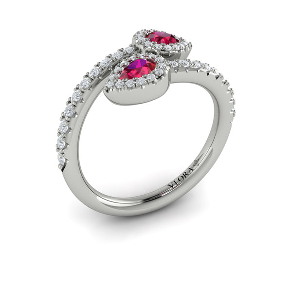 Diamond Wrapped Pear Ruby Ring