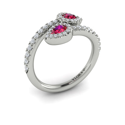 Diamond Wrapped Pear Ruby Ring