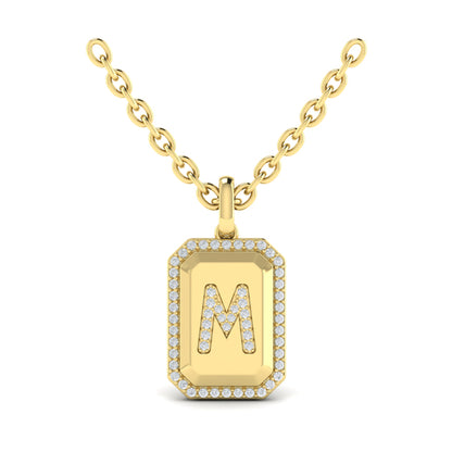 Diamond Medallion Alphabet Pendant Link Necklace, M