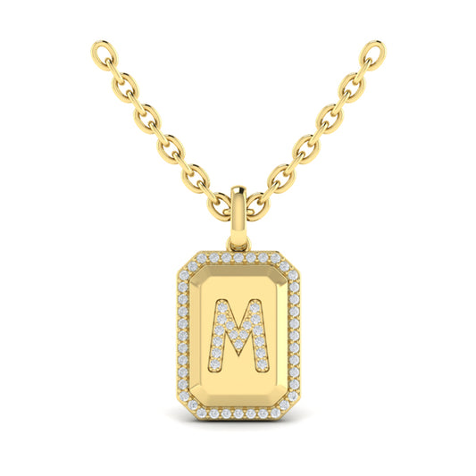 Diamond Medallion Alphabet Pendant Link Necklace, M