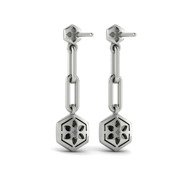 Diamond Honeycomb Link Long Drop Statement Earrings