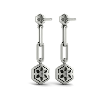 Diamond Honeycomb Link Long Drop Statement Earrings