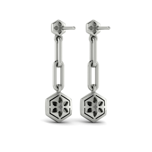 Diamond Honeycomb Link Long Drop Statement Earrings