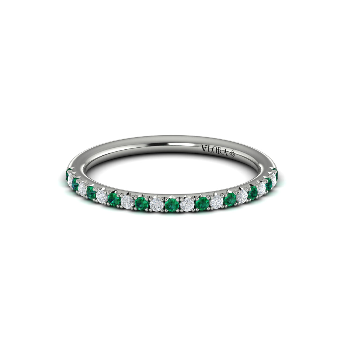 Slim Emerald and Diamond Stackable Band