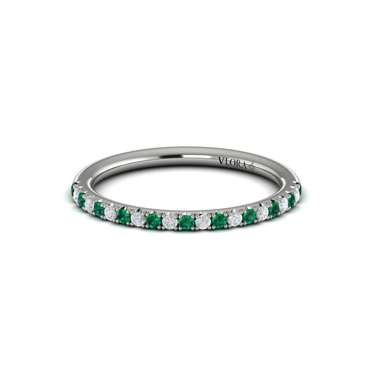 Slim Emerald and Diamond Stackable Band