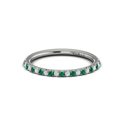Slim Emerald and Diamond Stackable Band