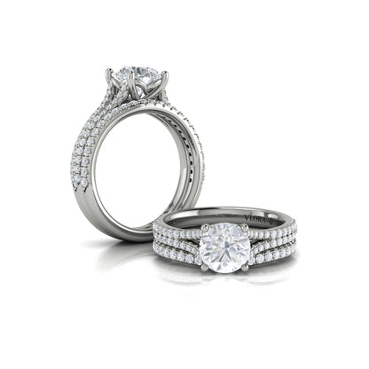 Round Classic, Split Shank Engagement Ring in 14K White Gold by Vlora Bridal