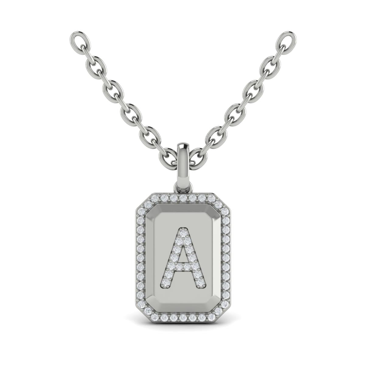 Diamond Medallion Alphabet Pendant Link Necklace, A