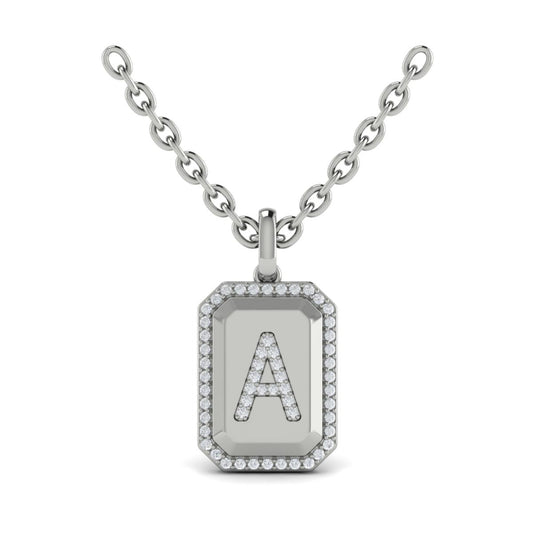 Diamond Medallion Alphabet Pendant Link Necklace, A