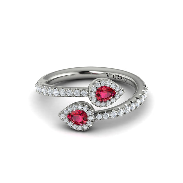 Diamond Wrapped Pear Ruby Ring