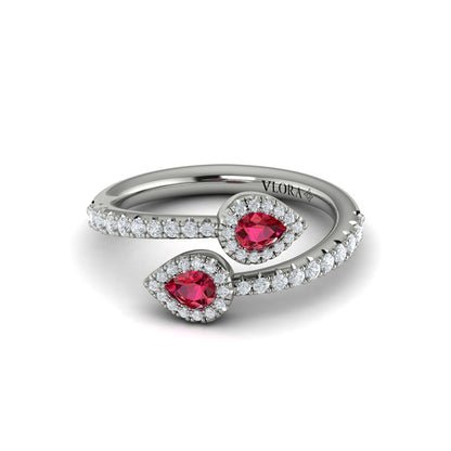 Diamond Wrapped Pear Ruby Ring