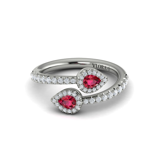 Diamond Wrapped Pear Ruby Ring