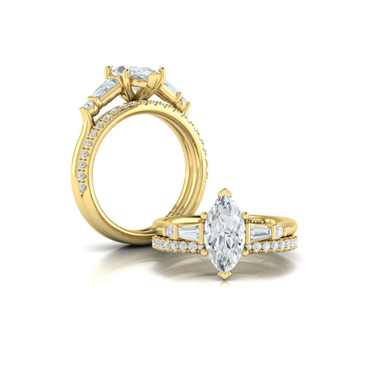 Poised Marquise Three-Stone Engagement Ring