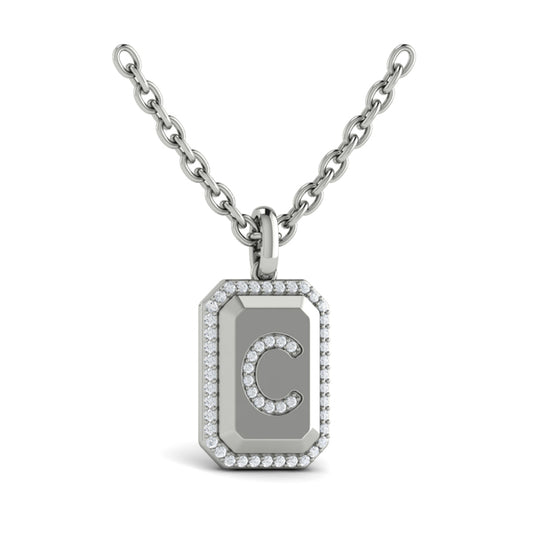 Diamond Medallion Alphabet Pendant Link Necklace, C