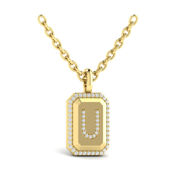 Diamond Medallion Alphabet Pendant Link Necklace, U
