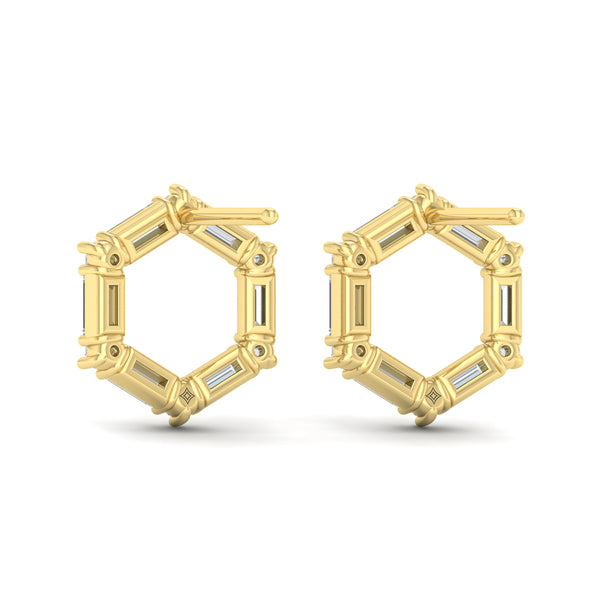 Diamond Baguette Open Honeycomb Stud Earrings
