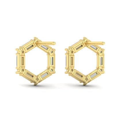 Diamond Baguette Open Honeycomb Stud Earrings